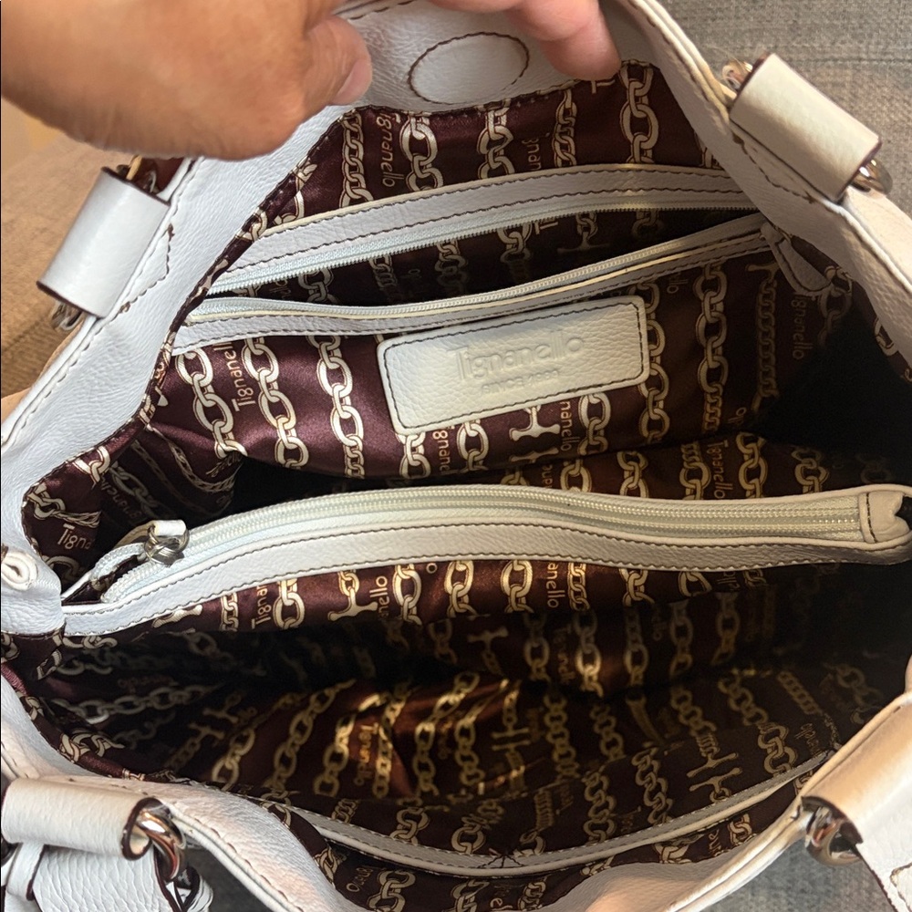 Tignanello White Leather Shoulder Bag with Silver Hardware - Picture 12 of 16